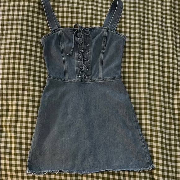 Reformation Kayla Denim Corset Lace Up Mini Dress - Picture 2 of 4